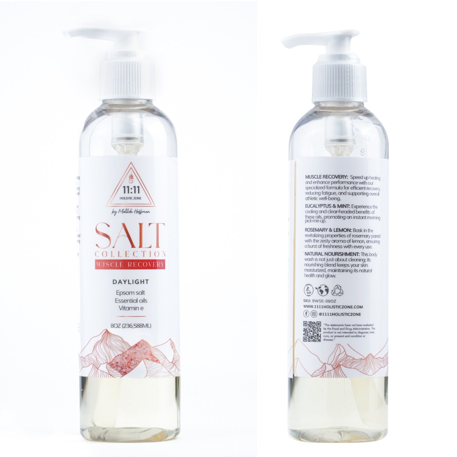 1111 Holistic Zone Body and hands Wash Liquid Soap Daylight Epson Magnesium Salt Muscle Recovery Vitamin E Eucalyptus & Mints Essential Oils