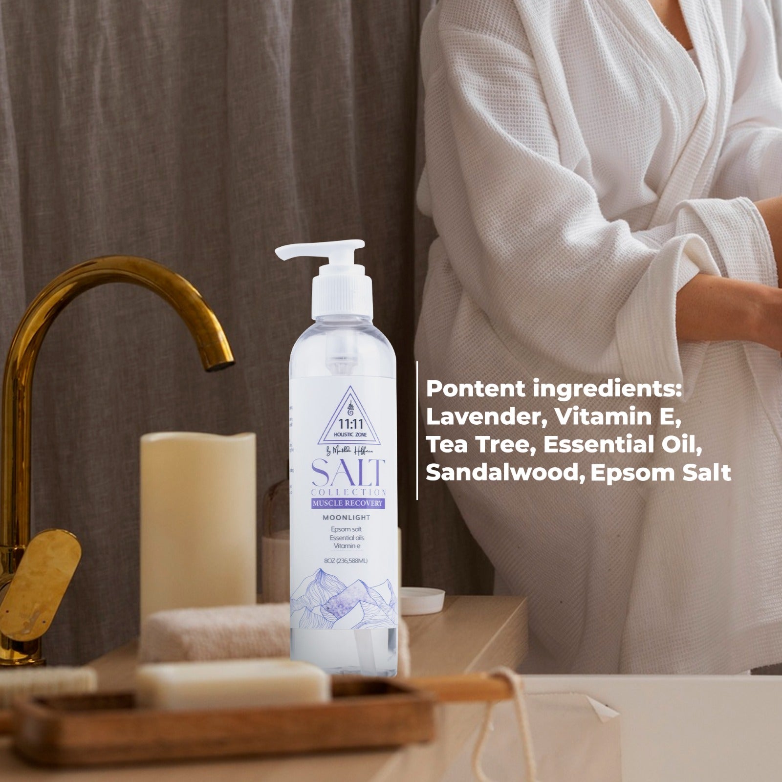 1111 Holistic Zone Body and Hands Wash Liquid Soap Moonlight Pure Epson Magnesium Salt Muscle Recovery Vitamin E Lavander and Tea tree Essential Oils