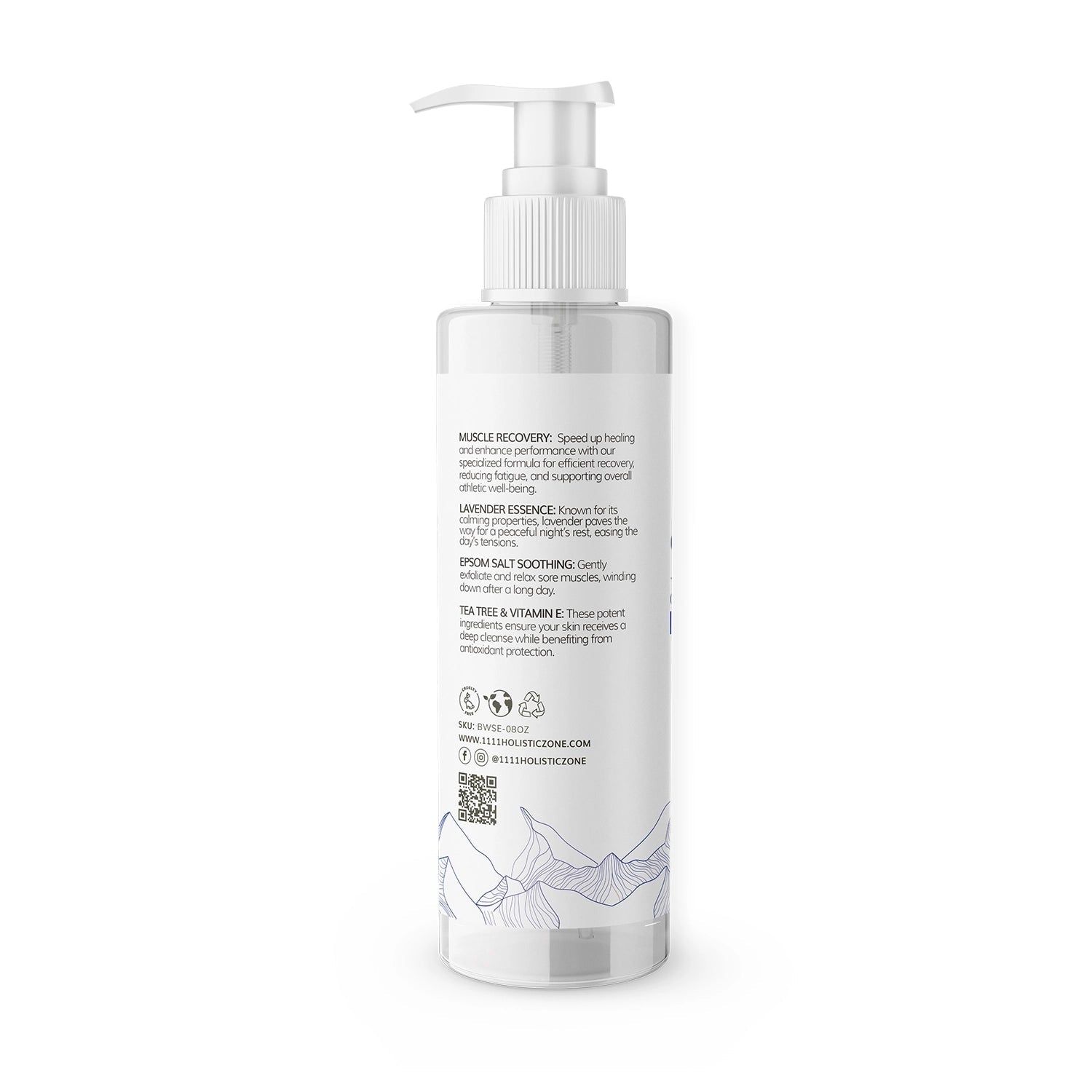 1111 Holistic Zone Body and Hands Wash Liquid Soap Moonlight Pure Epson Magnesium Salt Muscle Recovery Vitamin E Lavander and Tea tree Essential Oils